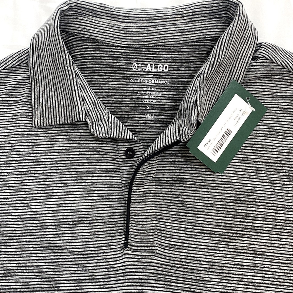 New with tags. Mens XL 01.ALGO Grey and black stripe Performance Polo.